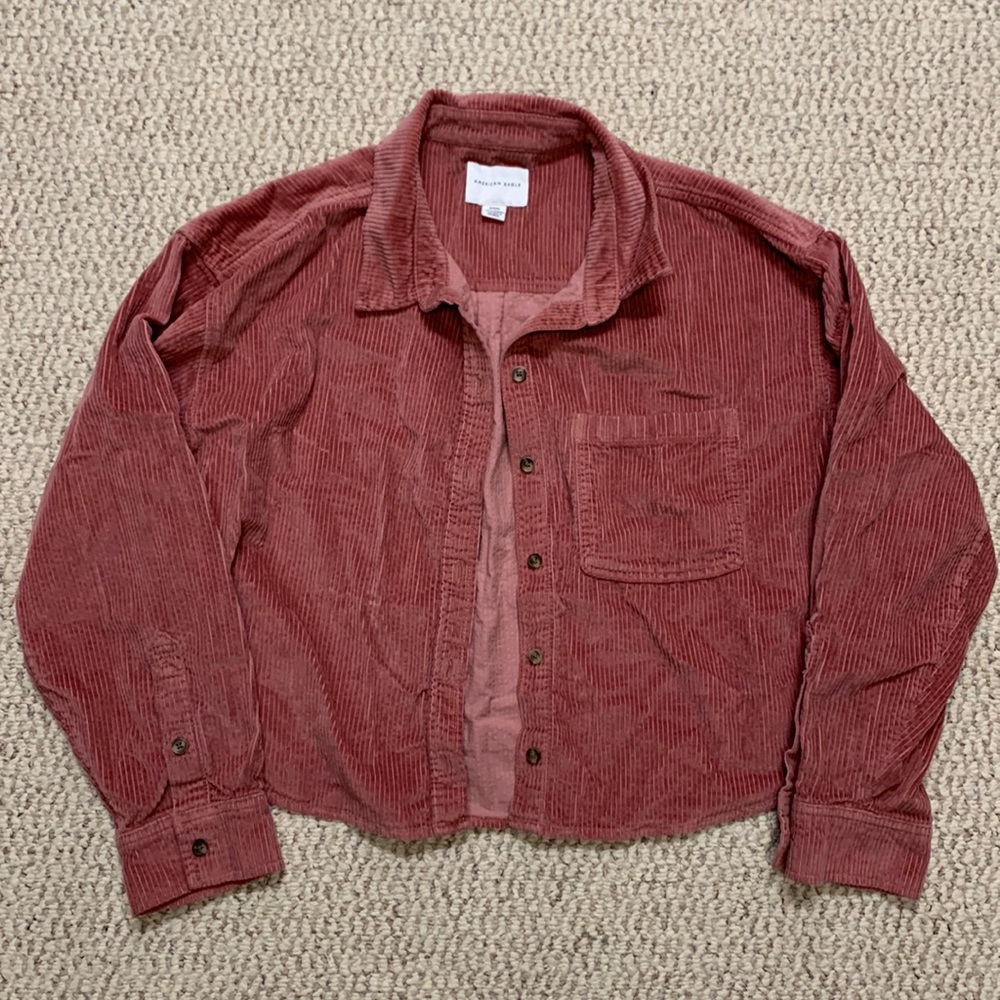 Pink/Blush corduroy cropped button-up